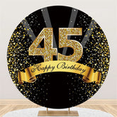 Lofaris Happy Birthday 45th Party Black Gold Glitter Round Backdrops
